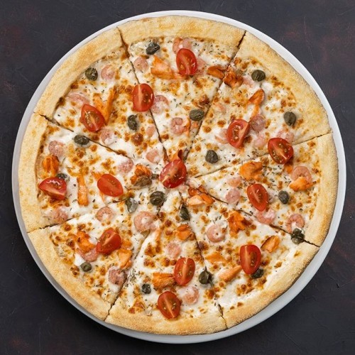 Пицца Калифорния с копченным лососем и креветками Мега 43см